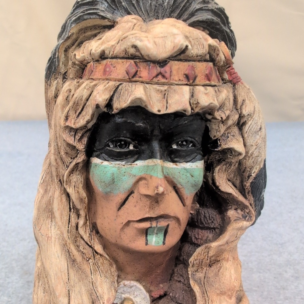 Native American Chief Bust Figurine Painted‎ Statue Style Warrior - Picture 2 of 6